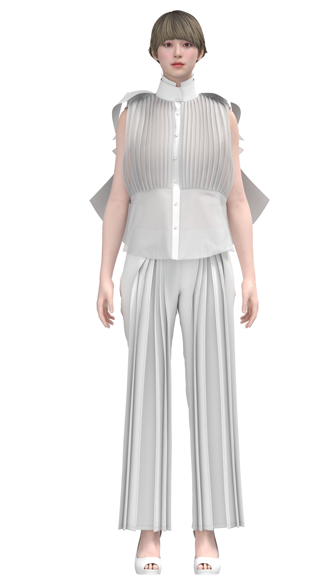Angel wing back collar inverted pleated slacks | 3D Model - CONNECT
