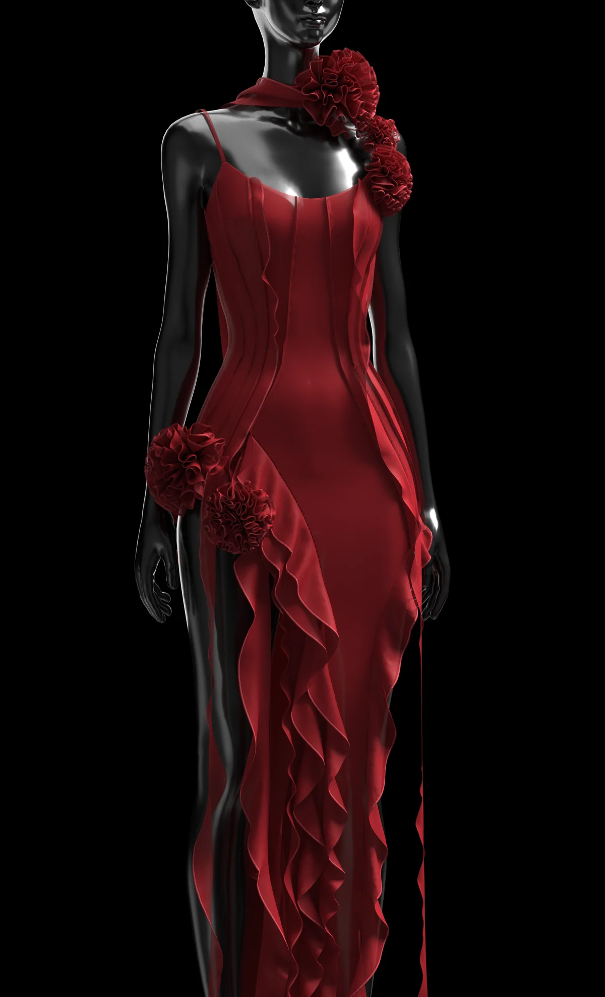 Red Ruffled Dress | 3D Model - CONNECT