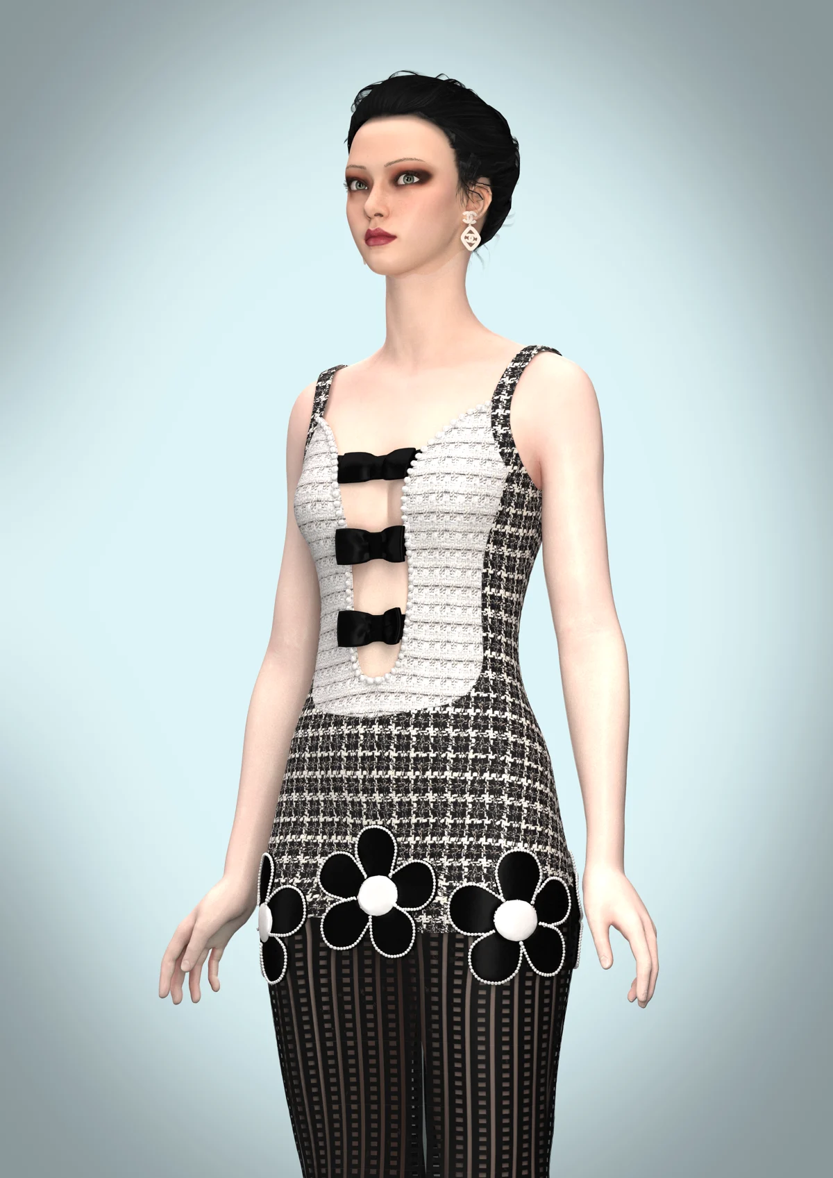 Black/White tweed Evening Gown | 3D Model - CONNECT