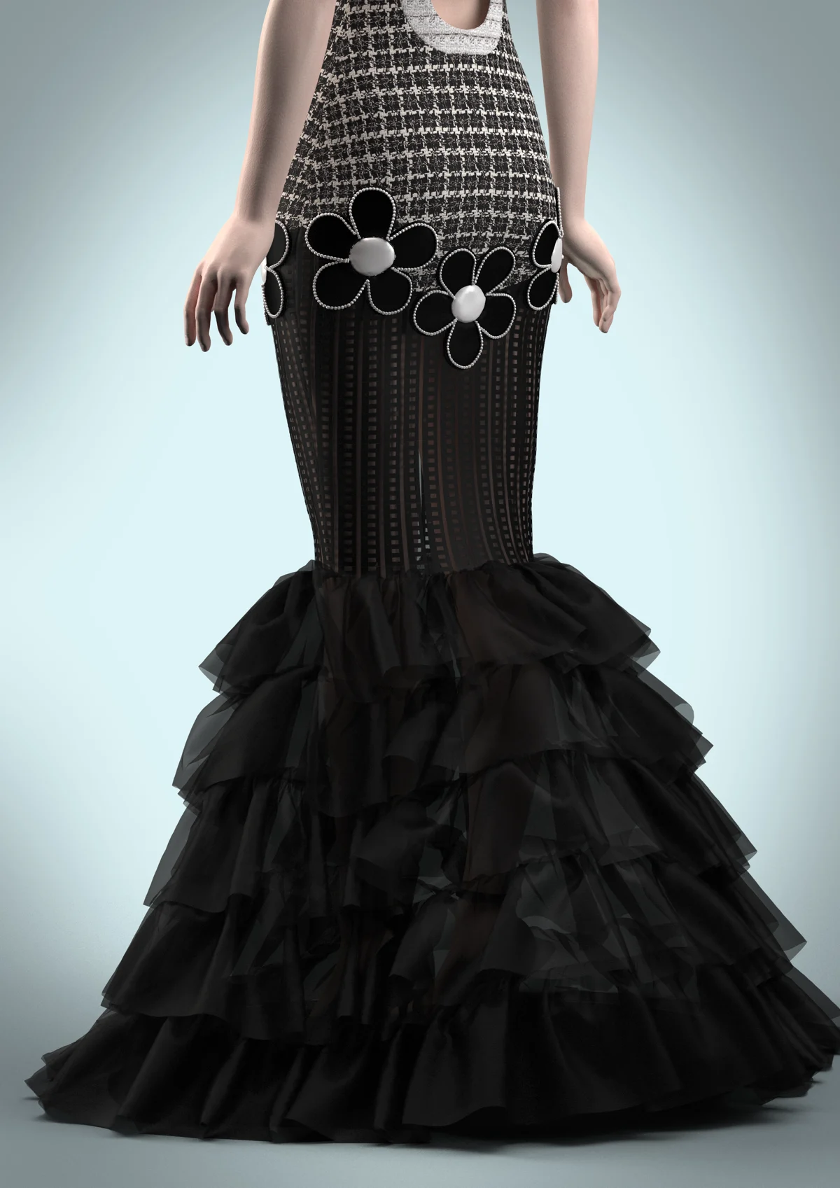 Black/White tweed Evening Gown | 3D Model - CONNECT