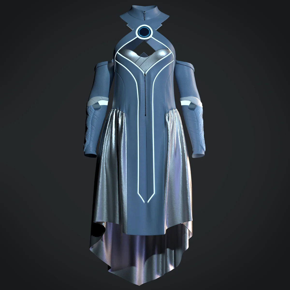 Futuristic Silver Techwear Dress | 3D Model - CONNECT