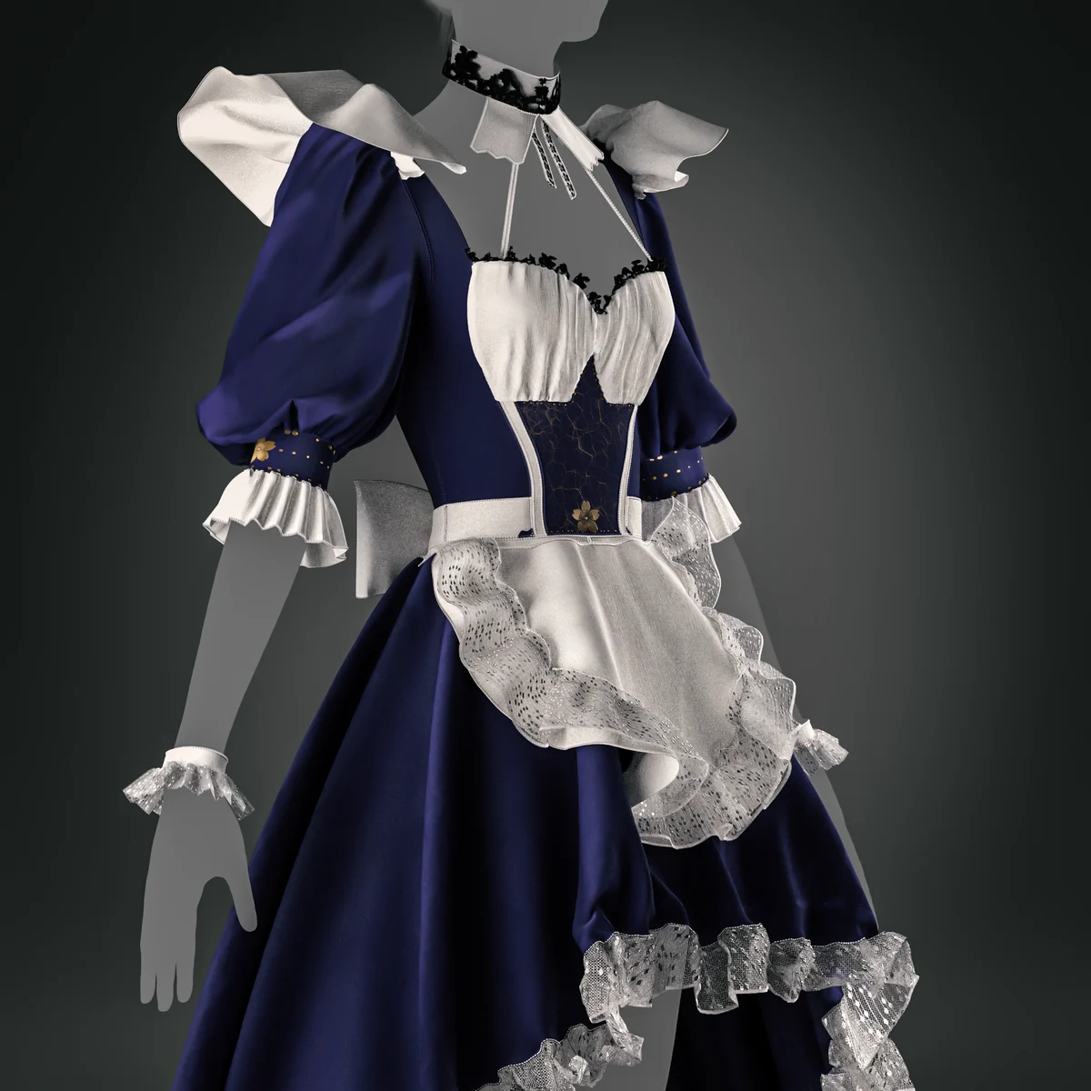 dark blue maid dress Cute Lolita Cosplayer Blue Maid Dress Suit Sissy Cosplay Costume Dress Costumes Party Costumes S