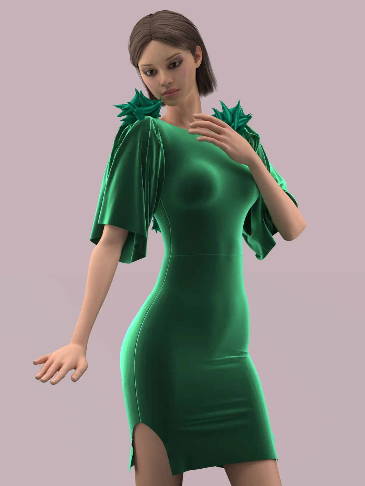 Green velvet drees with quad patterns, avant-garde | 3D Model - CONNECT