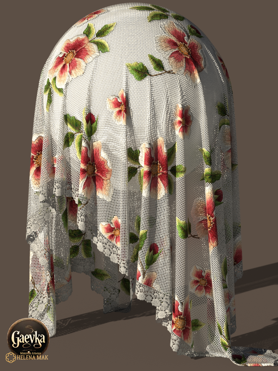 3D Floral Embroidered Tulle Fabric Texture | CLO3D | 3D Model