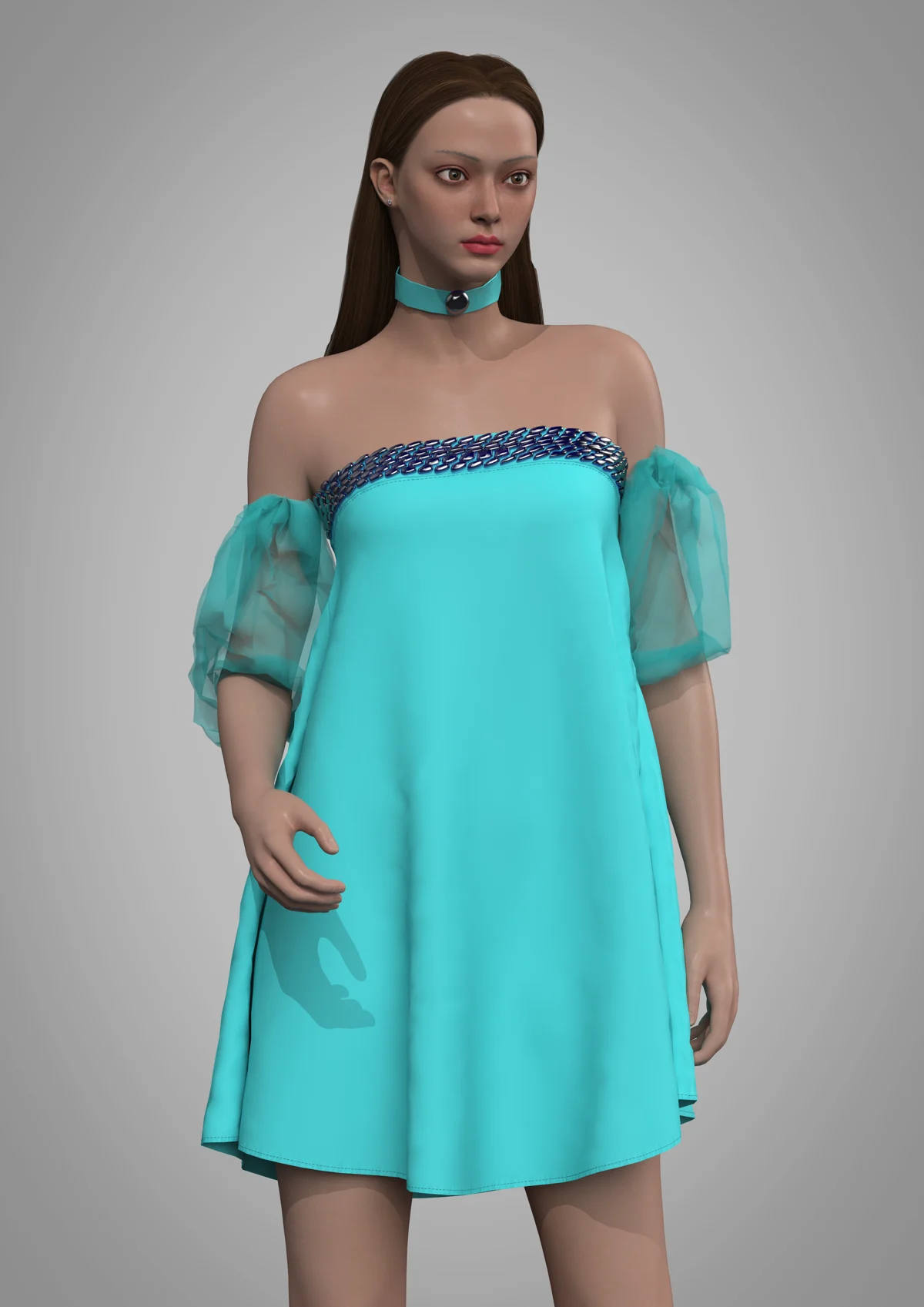 short dress with lace sleeves | 3D Model - CONNECT
