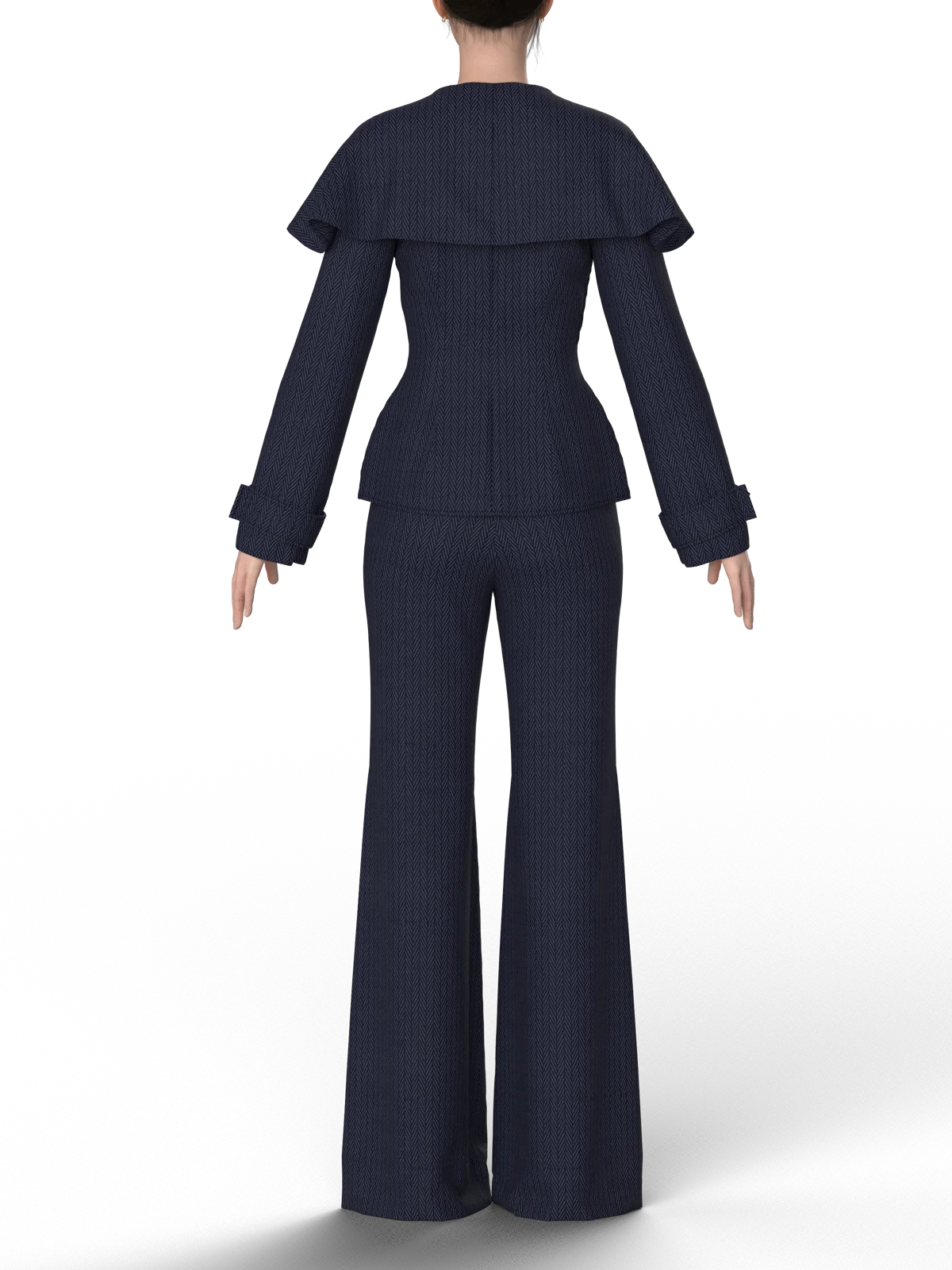 Herringbone Cape Coat & Flared Trousers | 3D Model - CONNECT