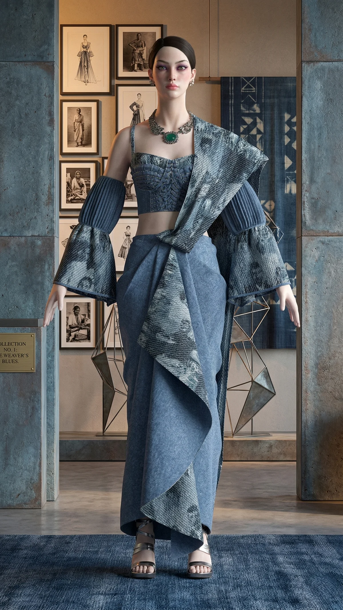 DENIM Dhoti saree (Indian Drape) | 3D Model - CONNECT