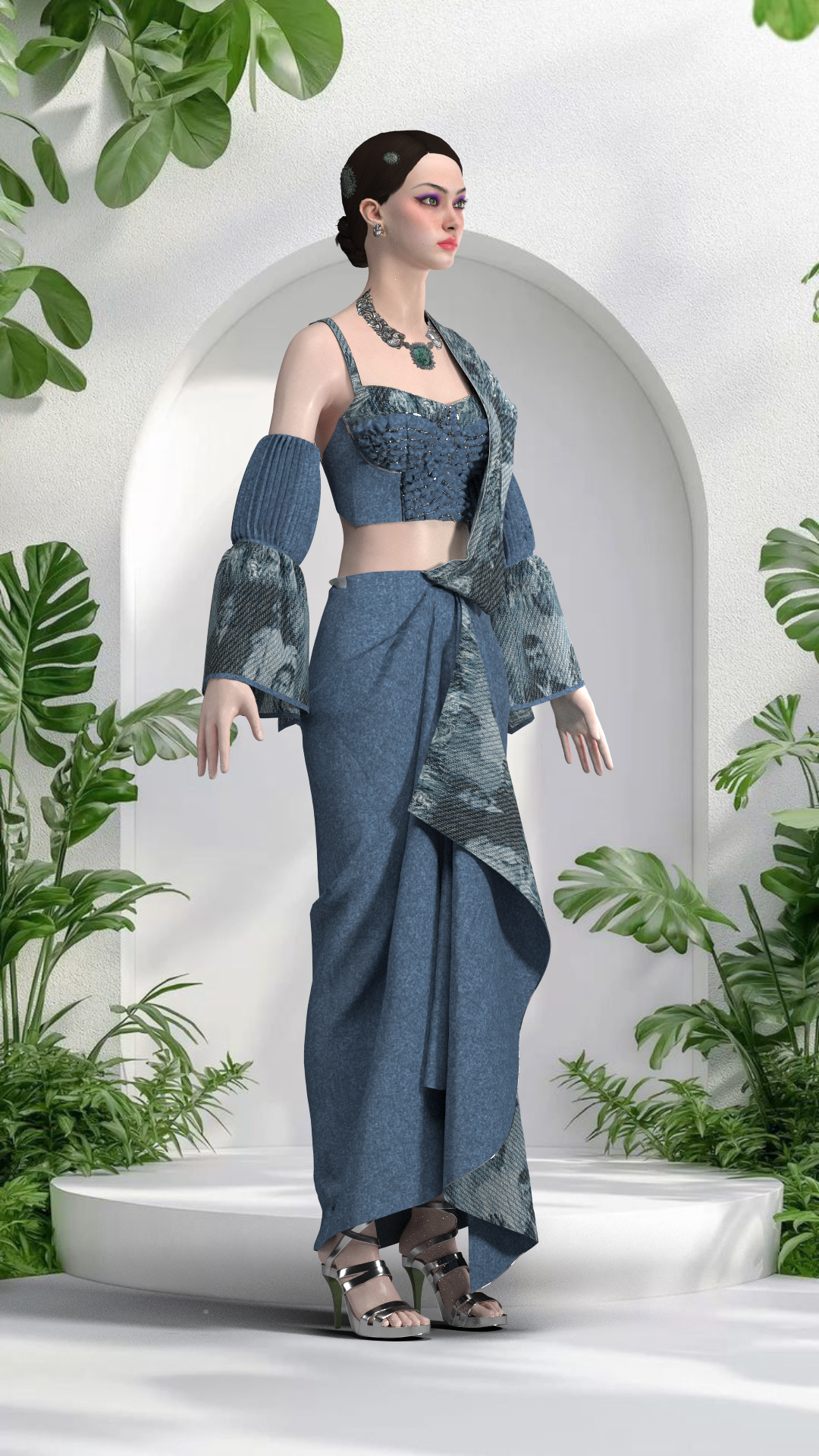 DENIM Dhoti saree (Indian Drape) | 3D Model - CONNECT