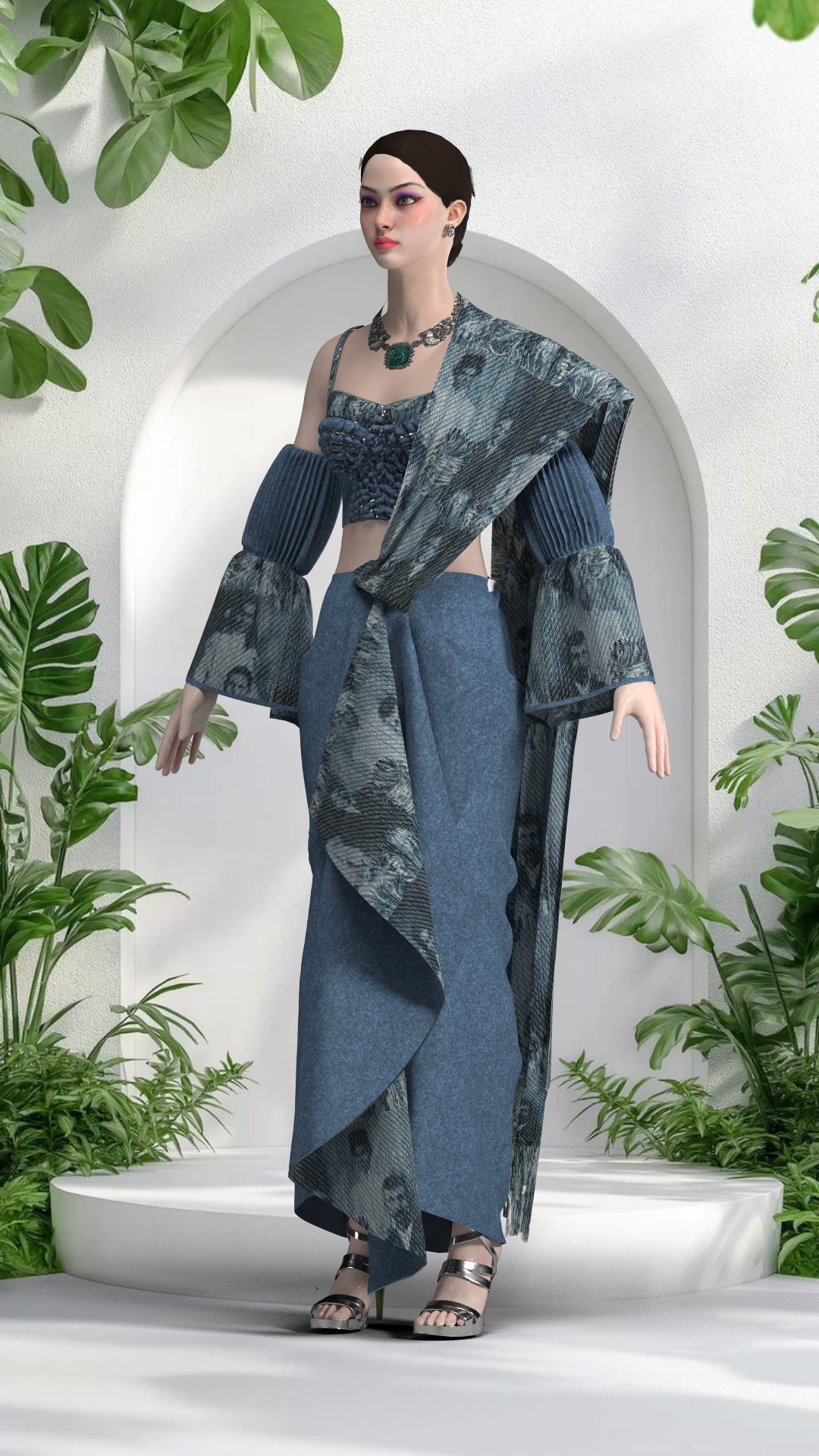 DENIM Dhoti saree (Indian Drape) | 3D Model - CONNECT