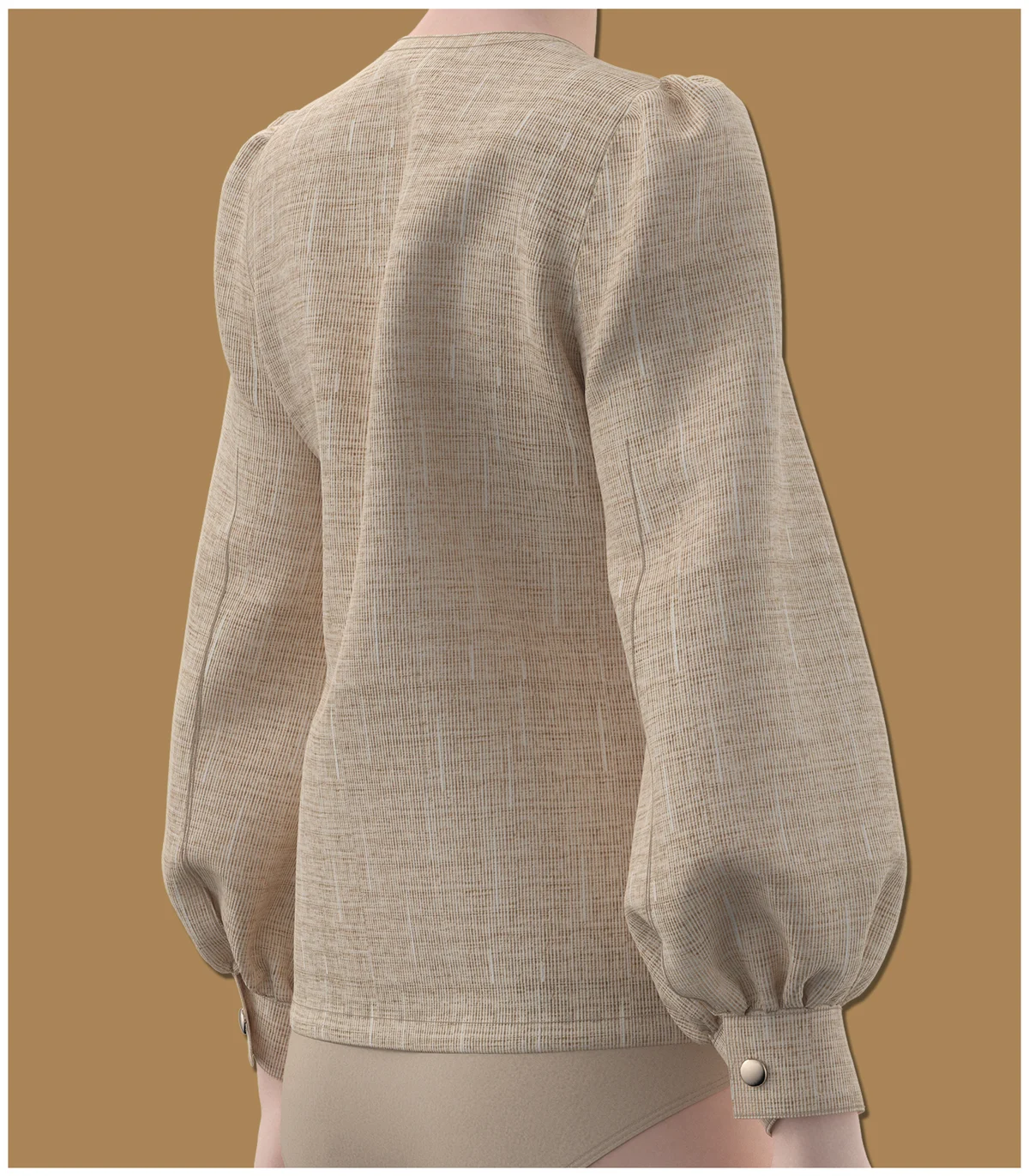 Puff Sleeve Button-Down Blouse-Long Bishop Sleeve | 3D Model - CONNECT