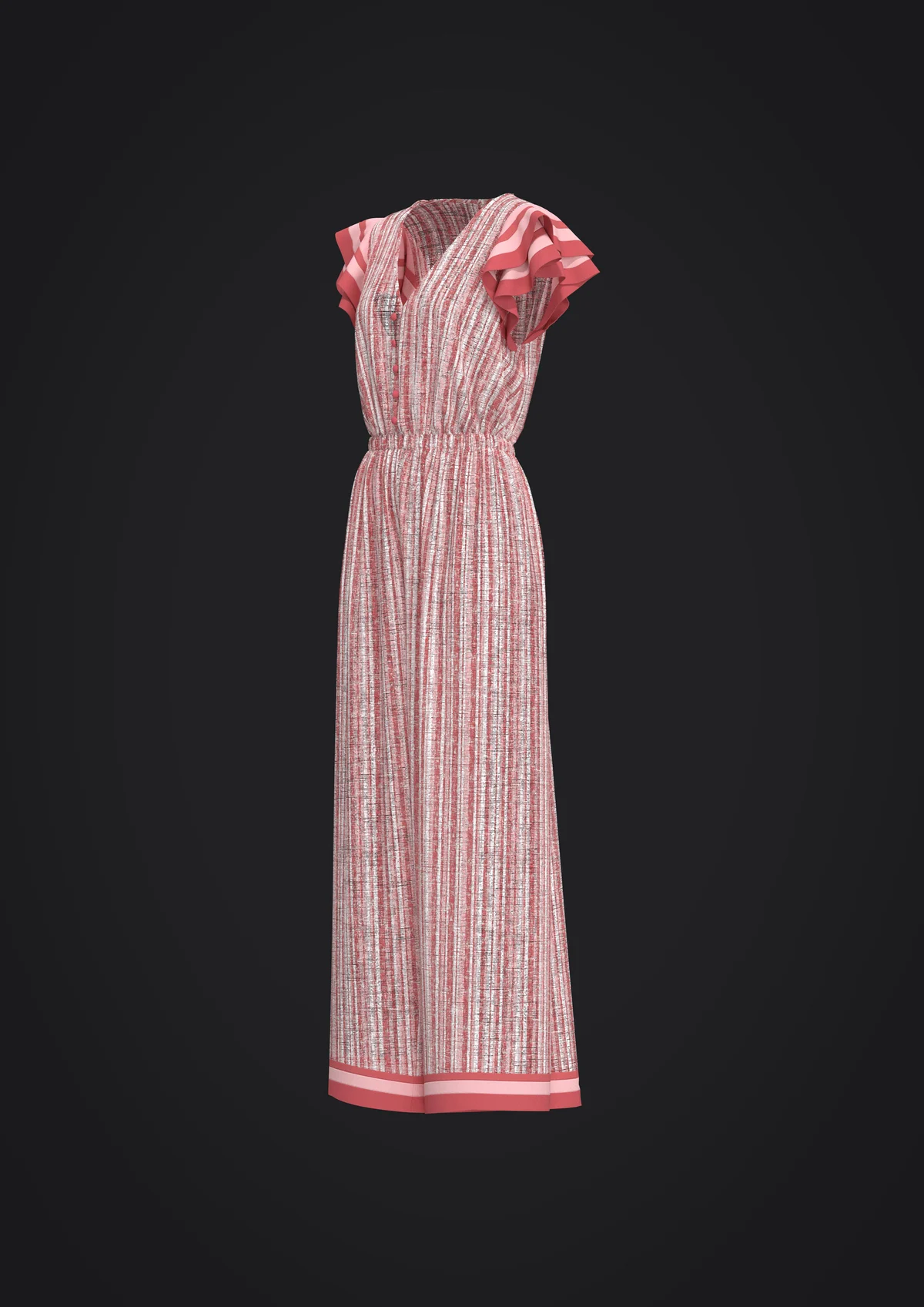 Striped Wide Leg Ruffle Sleeve Jumpsuit | 3D Model - CONNECT