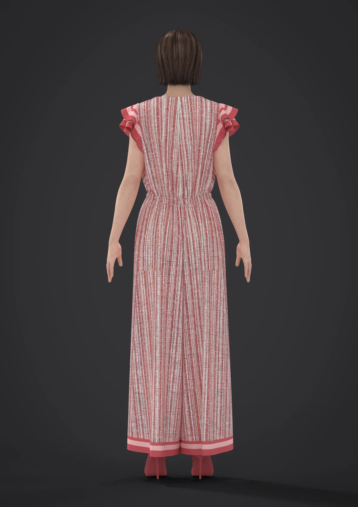 Striped Wide Leg Ruffle Sleeve Jumpsuit | 3D Model - CONNECT