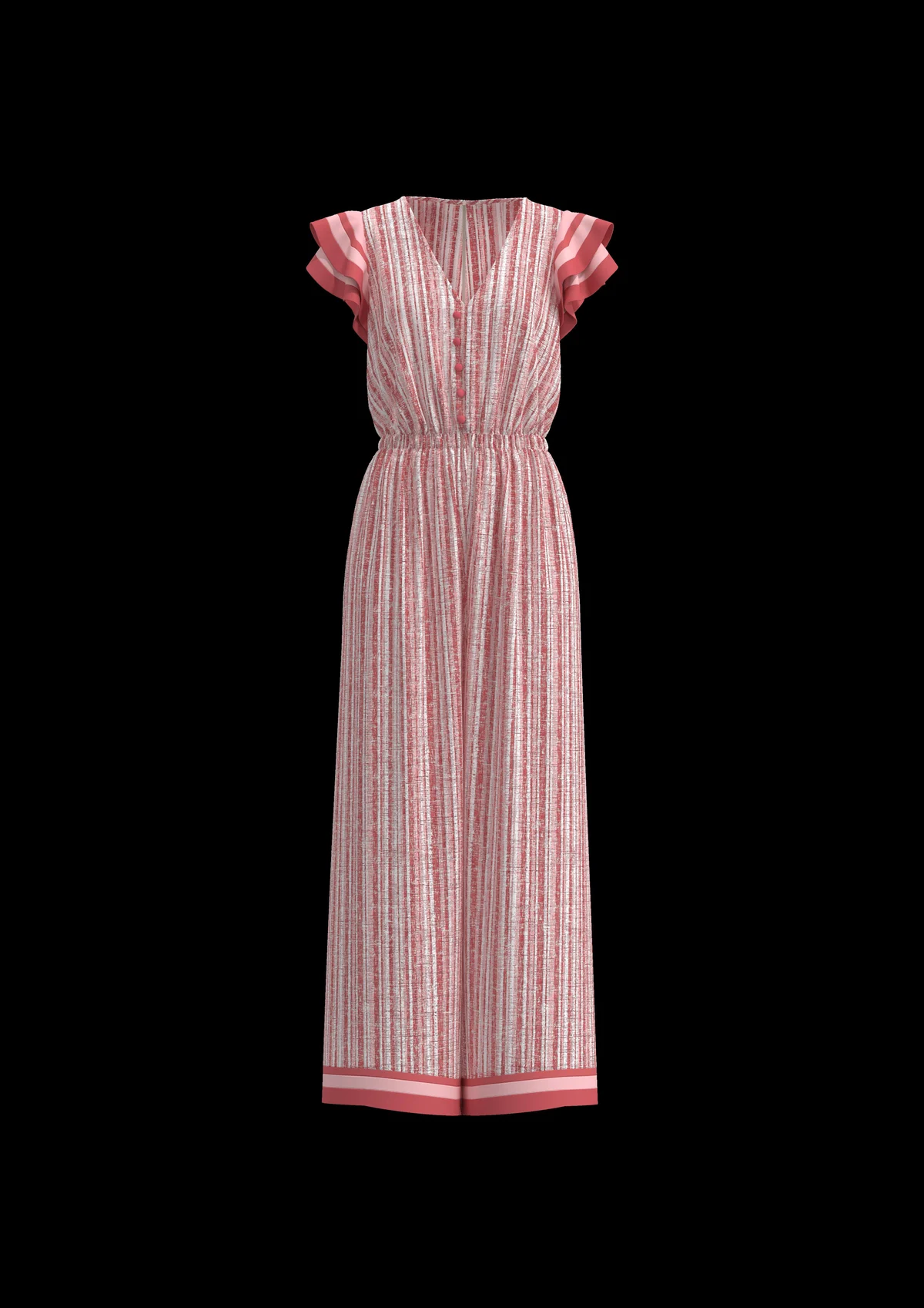 Striped Wide Leg Ruffle Sleeve Jumpsuit | 3D Model - CONNECT