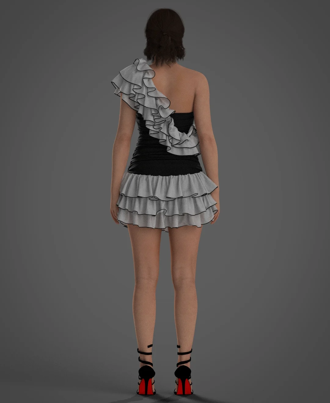 Outlined Ruffle One-Shoulder Dress | 3D Model - CONNECT