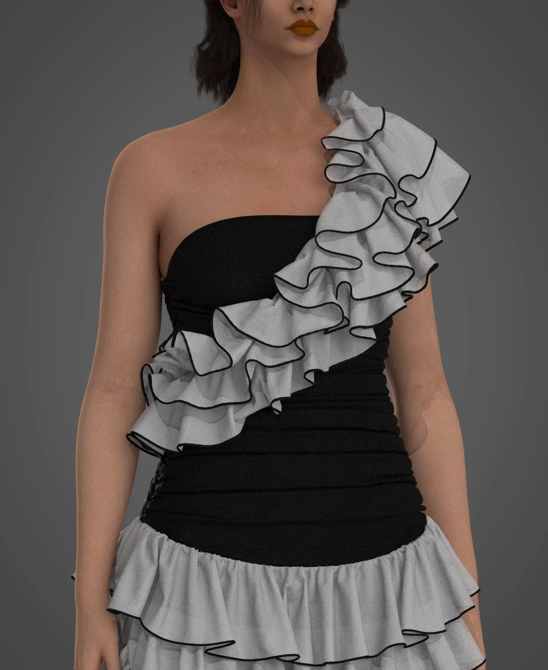 Outlined Ruffle One-Shoulder Dress | 3D Model - CONNECT
