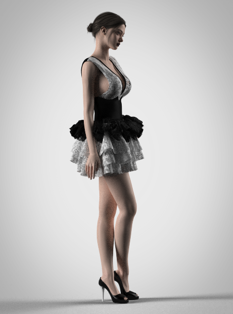 Monochrome Lace & Tiered Ruffle Mini Dress | 3D Model - CONNECT