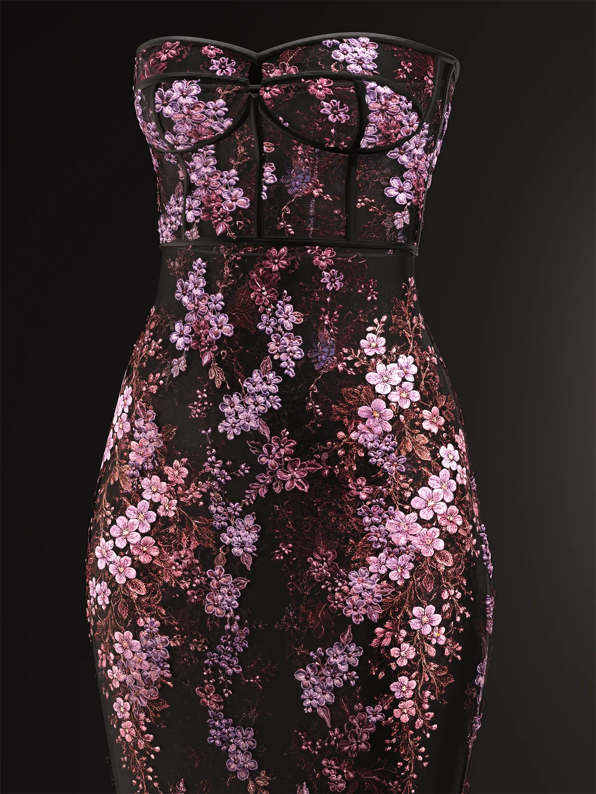 Floral Lace Mermaid Evening Dress | 3D Model - CONNECT