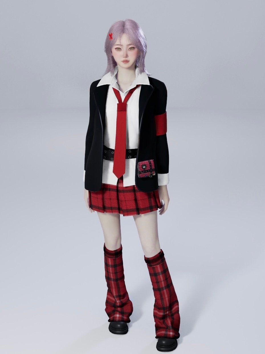 Red Plaid School Uniform Set